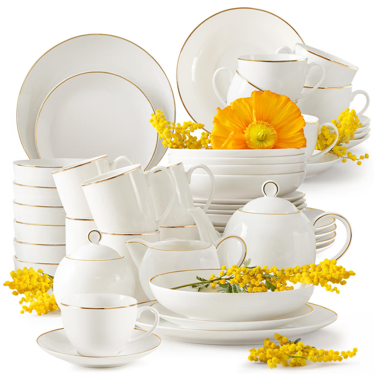 KOMBISERVICE AD BELLA, 6 Personnen, 45-tlg - Ecru/Goldfarben, Keramik (26/16/26cm) - KONSIMO®