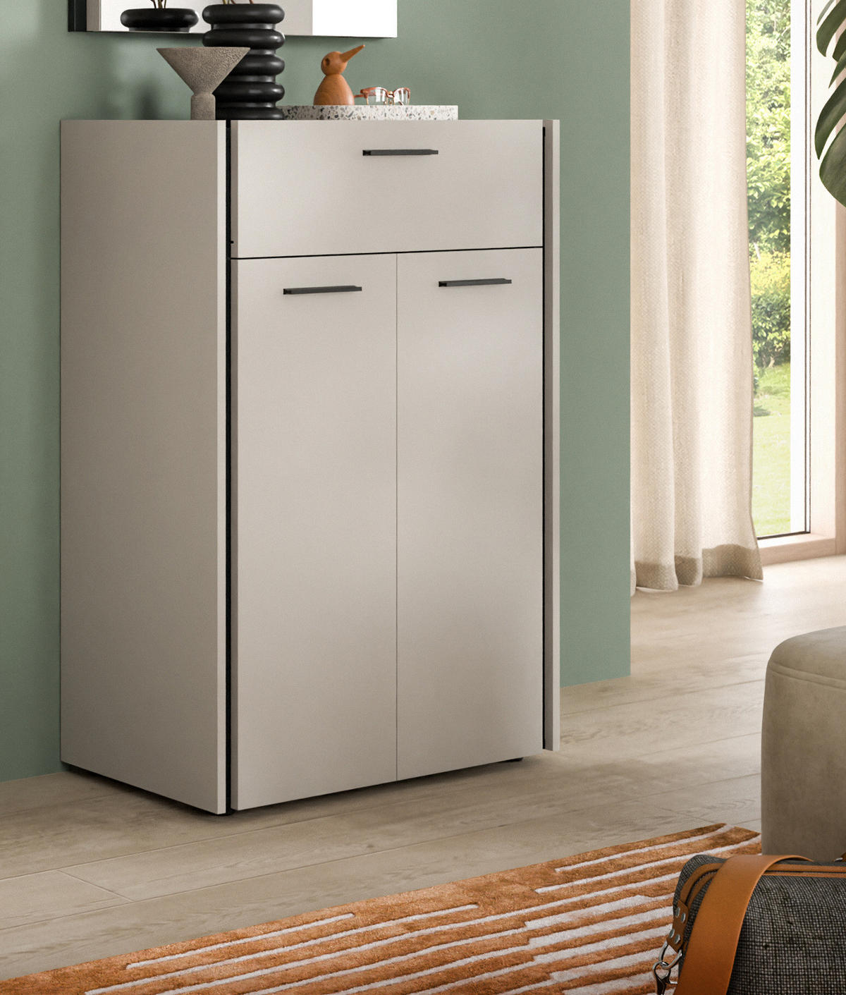 SCHUHSCHRANK Kaschmir 75 x 106 cm, Flurkommode mit Soft-Close - Kaschmir/Schwarz, Holzwerkstoff/Kunststoff (75/106/37cm) - Inn.Furn