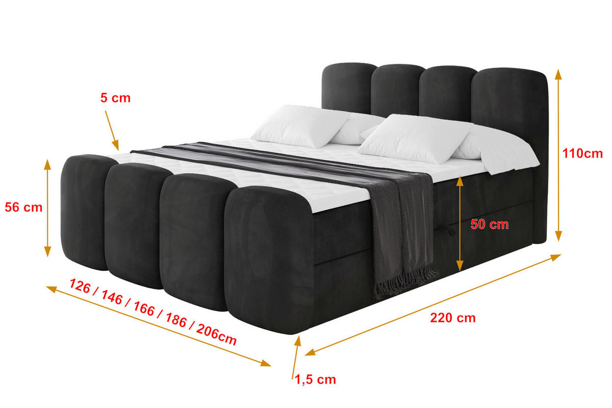 AMERICKÁ postel s matrací H4 a roštem – NINA-Z – 120 × 200 cm – černá - vysoce lesklá černá, kompozitní dřevo (120/200cm) - ALTDECOR