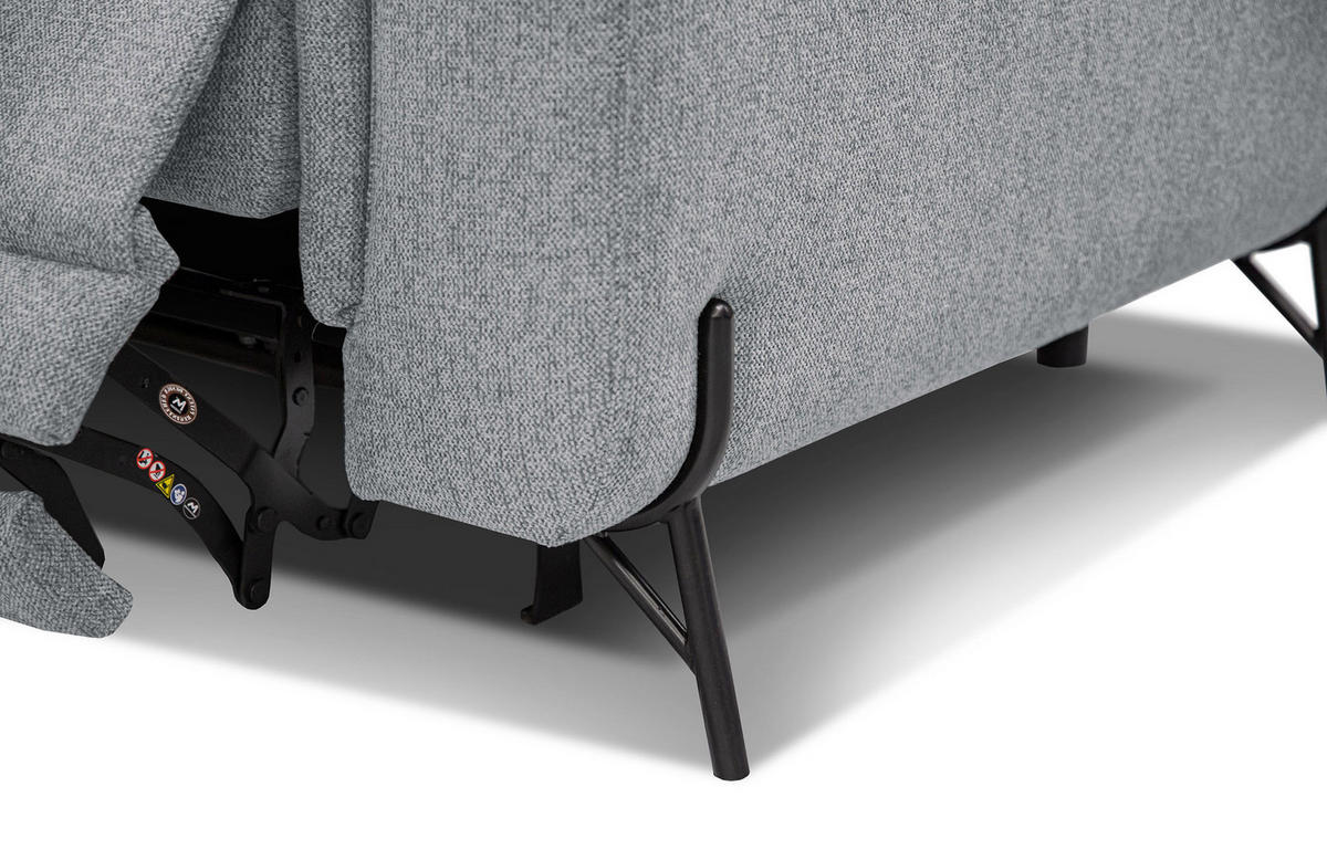 SOFA AVENA 3-Sitzer mit 1 Relaxfunktion, silberfarben - Silberfarben, Holzwerkstoff/Textil (204/80/108cm) - Courtois Laville