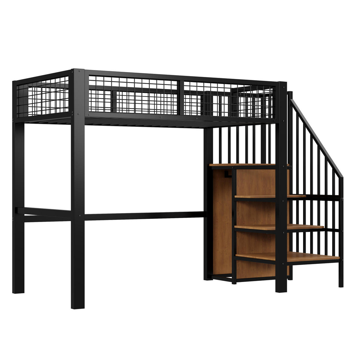 HOCHBETT aus Metall 90x200 cm in Schwarz mit Leiter & Kleiderschrank - Schwarz, Metall (90/200cm) - Modfu