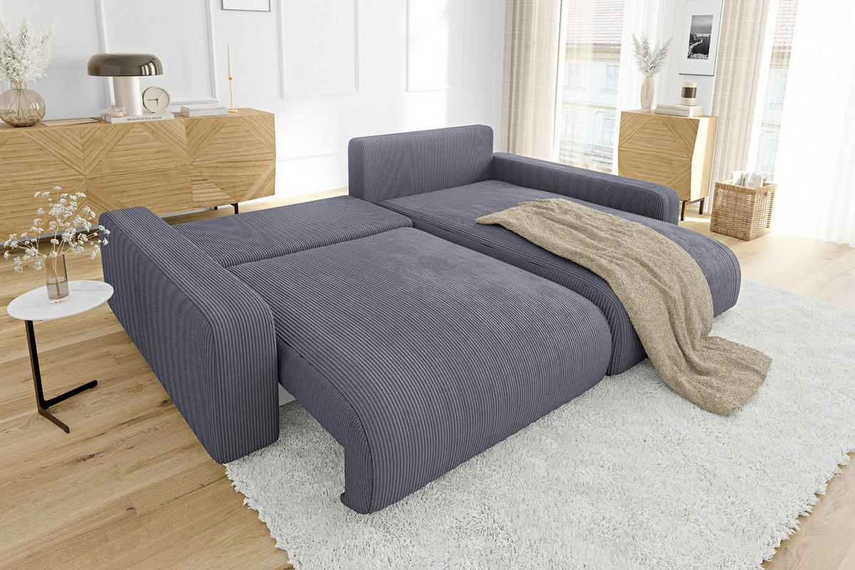 ECKSOFA Emma Grau Cord - Ottomane rechts - Grau, Textil (234/170cm) - S-Style Möbel