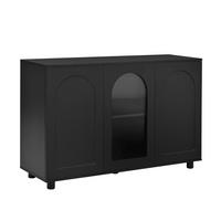SIDEBOARD aus MDF 120x40x78 cm Schwarz mit Glaseinsatz, verstellbaren Einlegeböden und Push-to-Open-Mechanismus - Schwarz, Holzwerkstoff (120/78.5/40cm) - Modfu