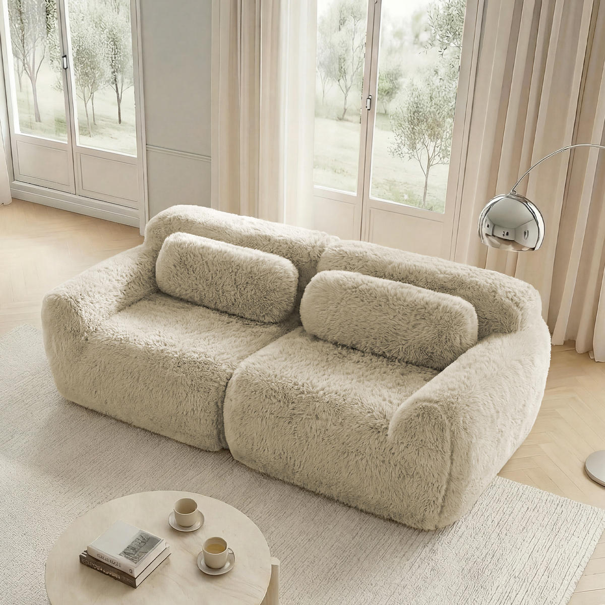 2-SITZER Sofa aus Plüsch mit modularem Design, beige - Beige, Textil (104/73/204cm)