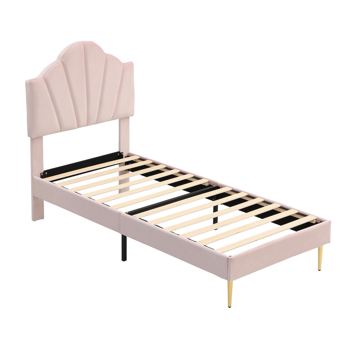 POLSTERBETT 90/200 cm mit verstellbarem Kopfteil, muschelförmigem Samtbezug und Lattenrost, Rosa - Rosa, Textil (90/200cm) - Redom