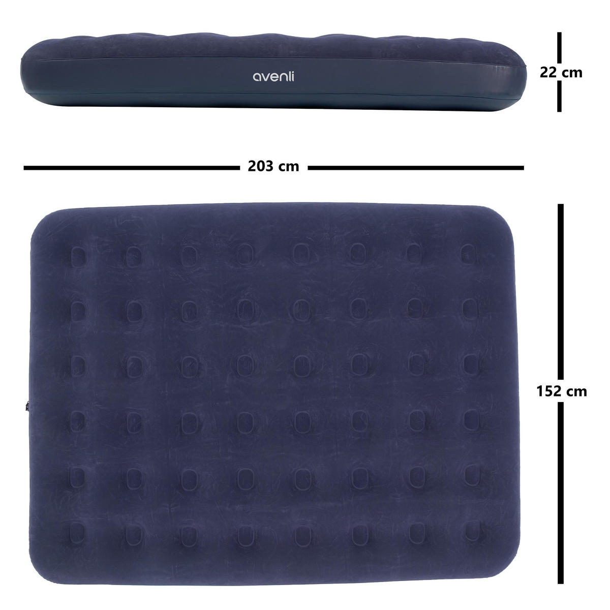 LUFTBETT Luftmatratze Camping 2 Personen 203x152x22cm blau aufblasbar ohne Pumpe - Blau, Kunststoff (152/203cm) - Avenli
