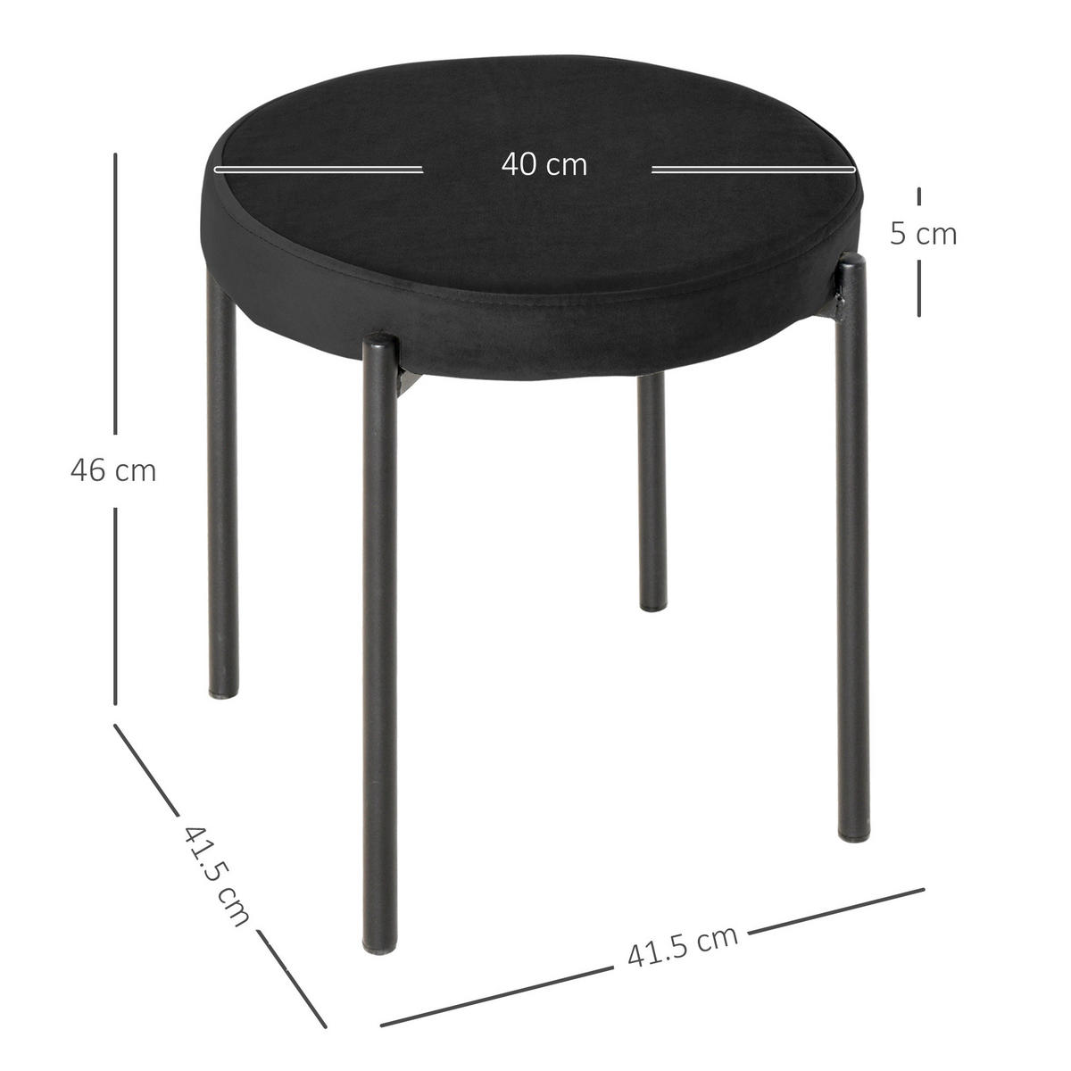 STAPELHOCKER DE-35960 4er Set mit Samtbezug Schwarz - Schwarz, Metall (41.5/46/41.5cm) - ComfortXL