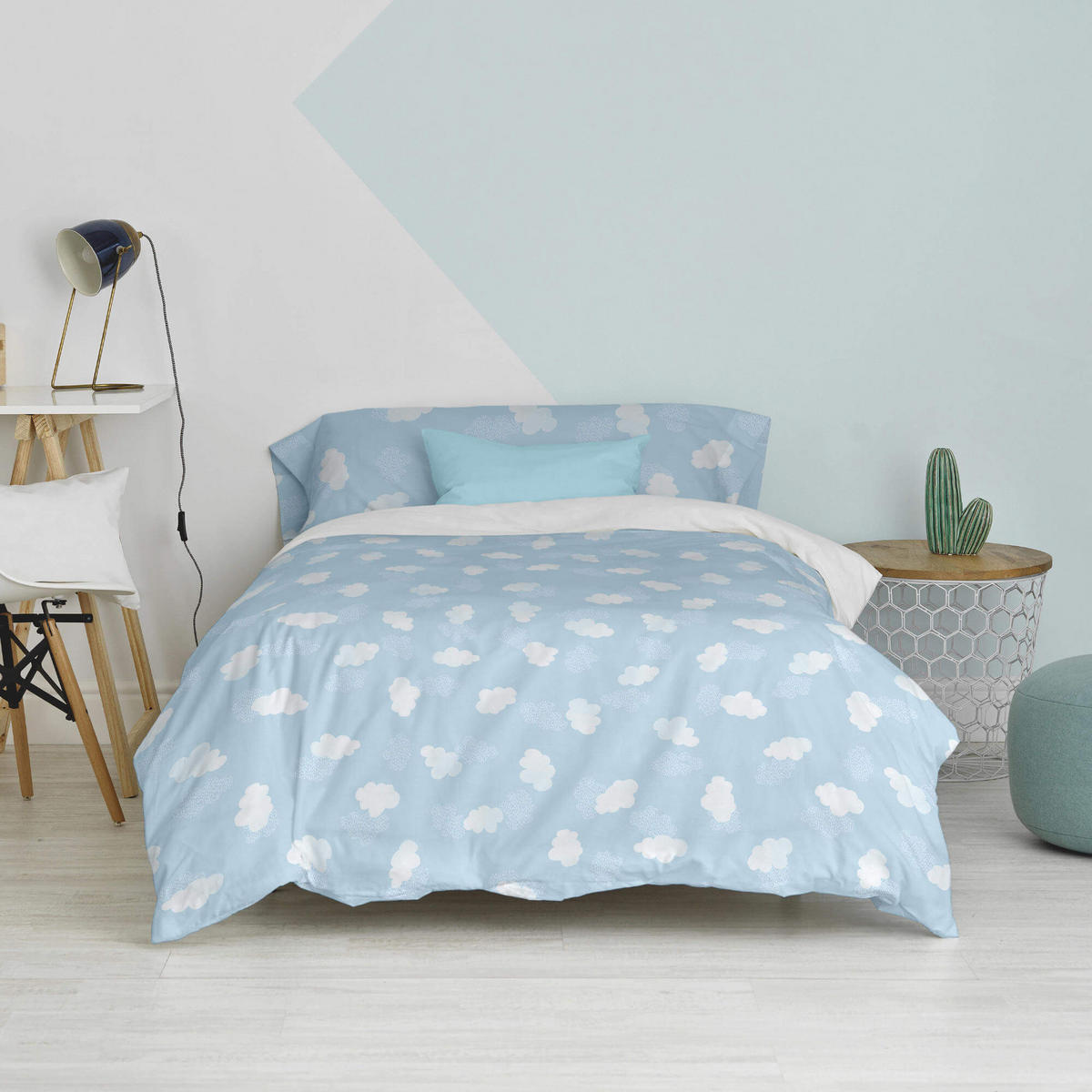 BETTBEZUG 2er-Set teiliges clouds 155x220 cm (komfortgrösse) blau - Blau, Textil (155/220cm) - Happy Friday