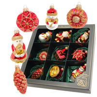 CHRISTBAUMSCHMUCK Formen- und Figuren-Sortiment Rot 9cm (Glas / 9 Stk.) - Rot, Glas (6/9/5cm) - Krebs Glas Lauscha