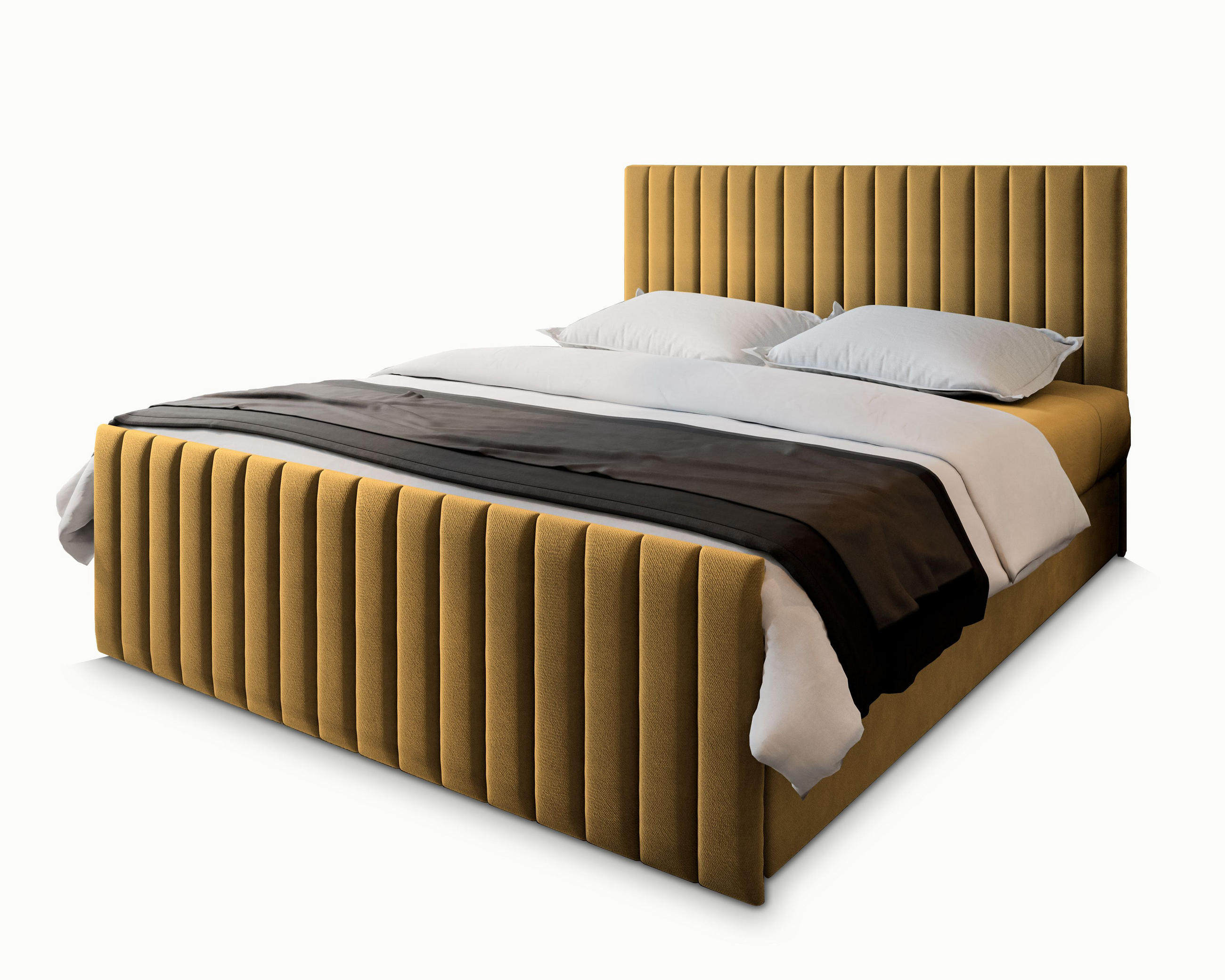 BOXBETT ARION 140x200 cm mit Matratze und Topper, H2+H3 - Gelb - Gelb, Holz (140/200cm) - MASSENO