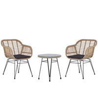 BALKONSET 2-Sitzer Rattan natürlich Auflagen schwarz Tropea II - Beige/Schwarz, Kunststoff - Beliani