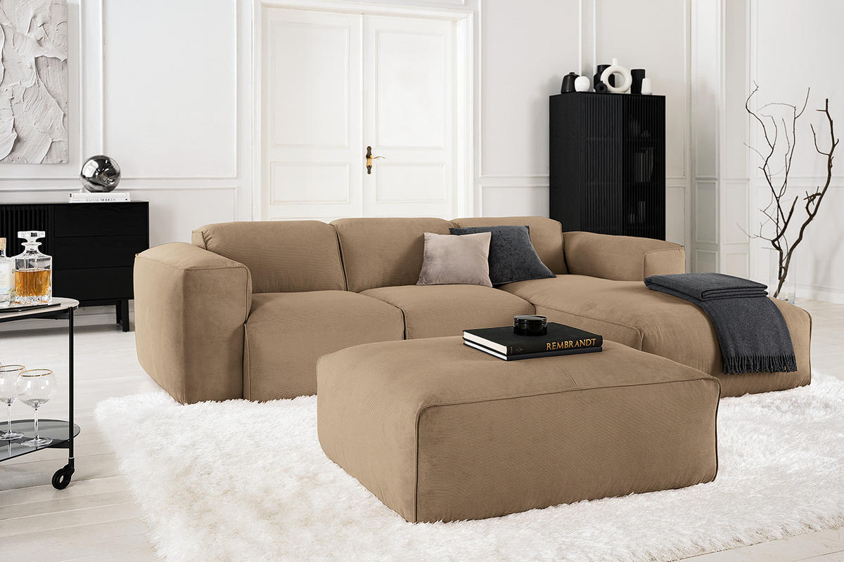 3-SITZER ECKSOFA mit Longchair - Taupe/Schwarz, Kunststoff/Textil (251/173cm) - home24