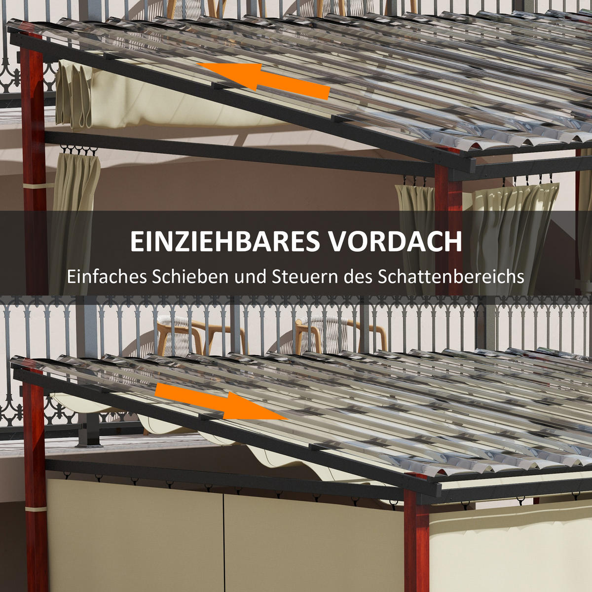 PERGOLA Pavillon mit Seitenwände, Beige - Beige, Kunststoff (300/255/345cm) - Outsunny