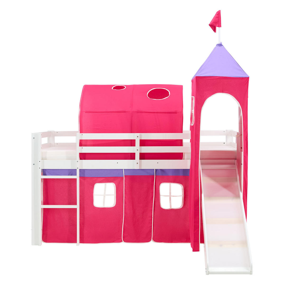 HOCHBETT 90/200 cm in Pink mit Lattenrost + Matratze - Pink/Weiß, Holz - Homestyle4u