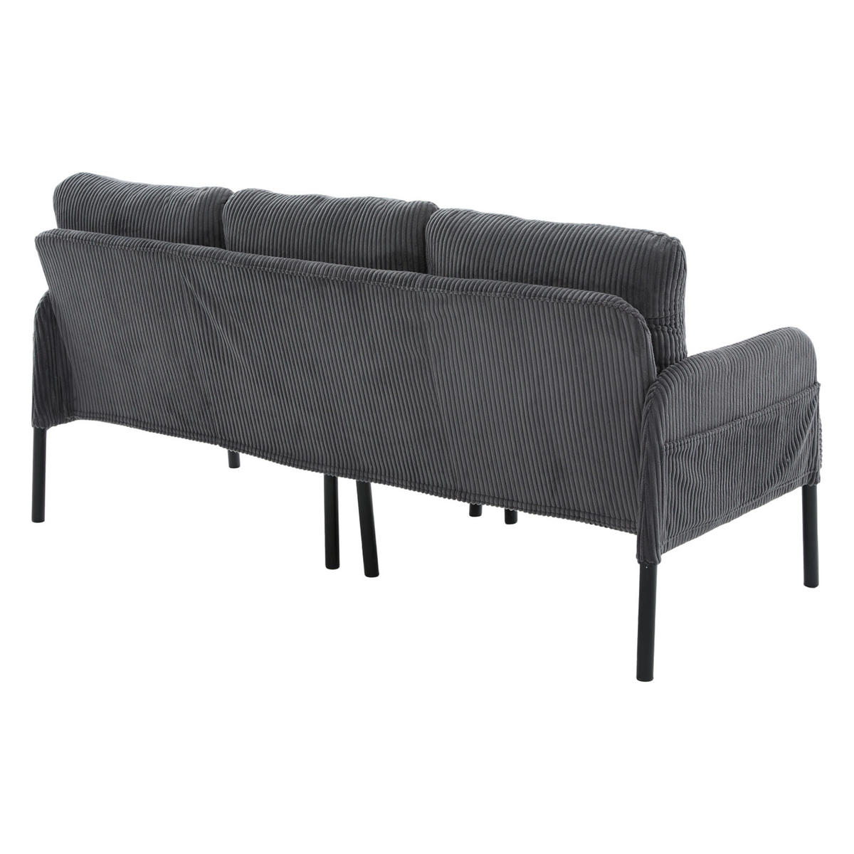 3-SITZER Sofa mit Seitentaschen, Metallgestell & Leinenstoff, 171cm, Grau - Schwarz/Grau, Textil/Metall (171/80/72cm) - LVHOM