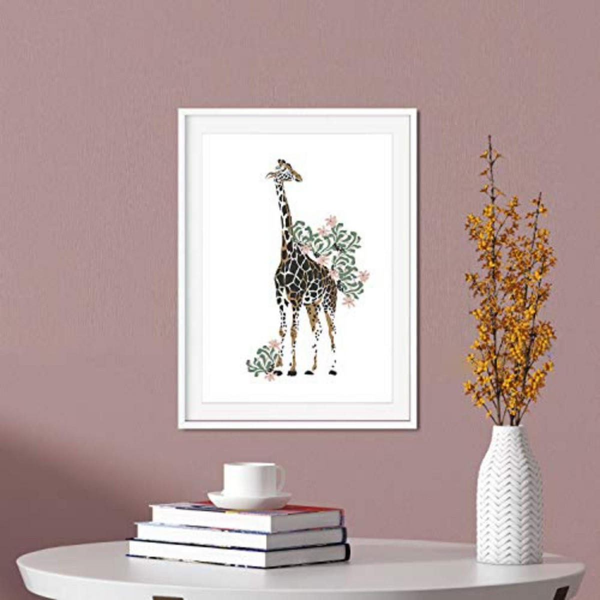 POSTER Set mit 4 GiraffenzebraKlinge, Blumen und Pflanzen aus dem Dschungel A4 Rahmenlos - Klar, Papier (29.7/3cm) - Nacnic