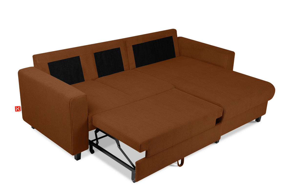 ECKSCHLAFSOFA EGRET Rechts mit Bettkasten, Cord-Stoff, orange - Orange, Textil (234/90cm) - KONSIMO®