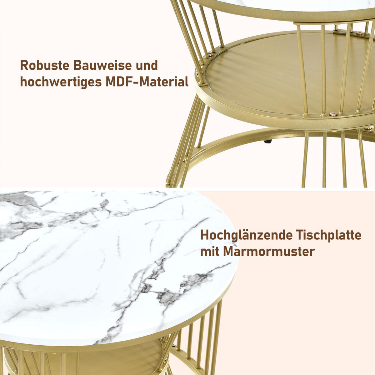 COUCHTISCH-SET, Weiß,77 x 77 cm/ 45 x 45 cm, 2 Teile - Weiß, Holzwerkstoff (70/70/45cm) - GENKI LIVING