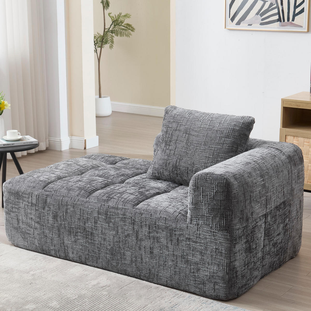 CHAISELONGUE Sofa Chenille mit Seitentaschen und Kissen 158/90/60 cm Grau - Grau, Textil (60/158/90cm) - Redom
