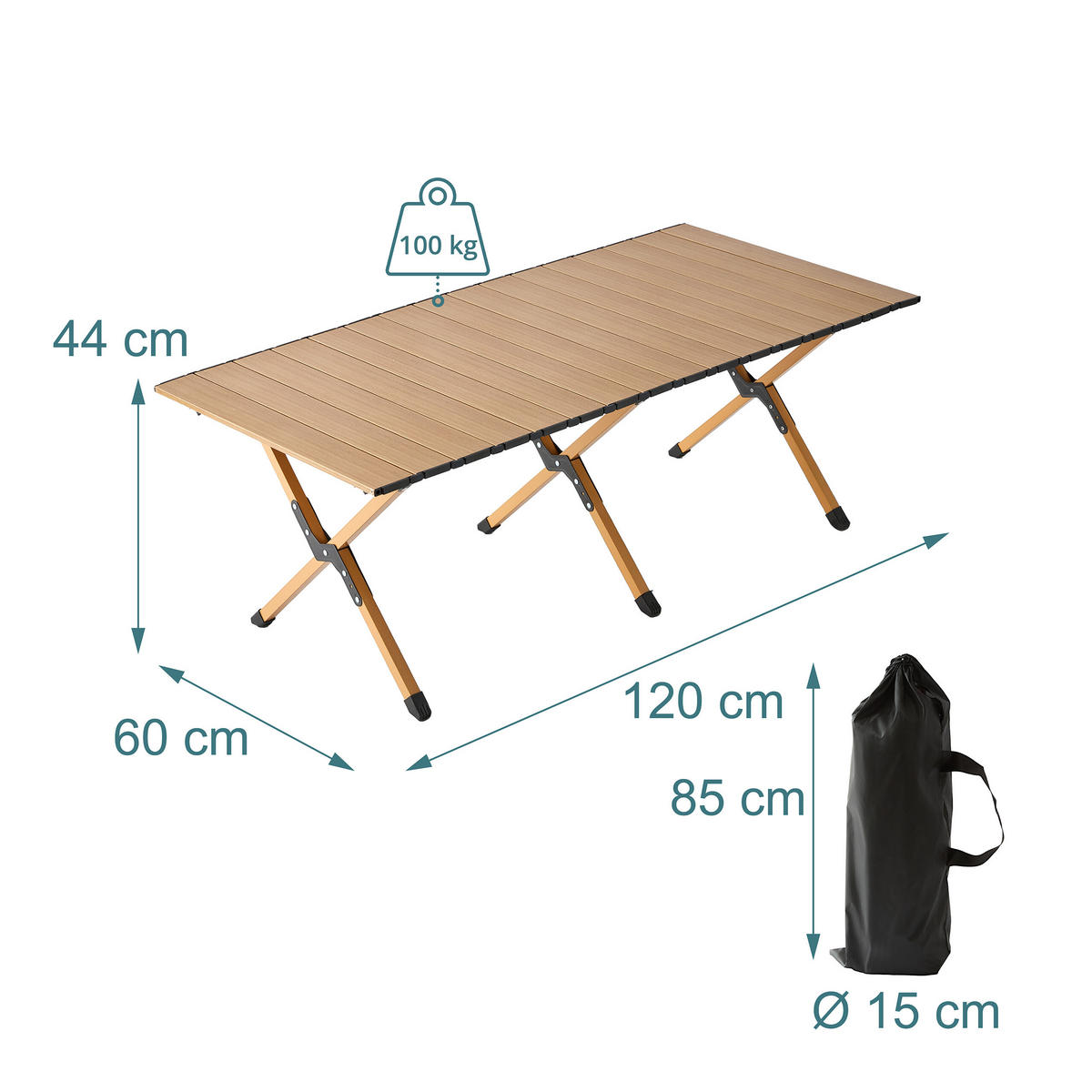 SKLADACÍ stôl - svetlohnedá, kov/plast (60/120/44cm) - Relaxdays