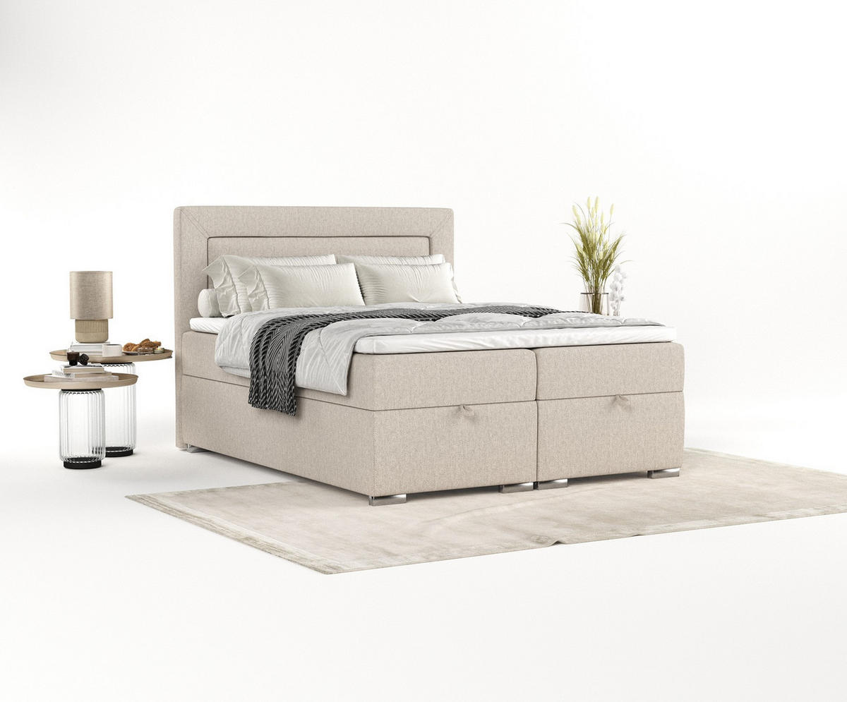 BOXBETT Lontano 120/200 cm Hellbeige im Megan Stoff - Sandfarben/Chromfarben, Holz/Holzwerkstoff (120/200cm) - AltaBeds