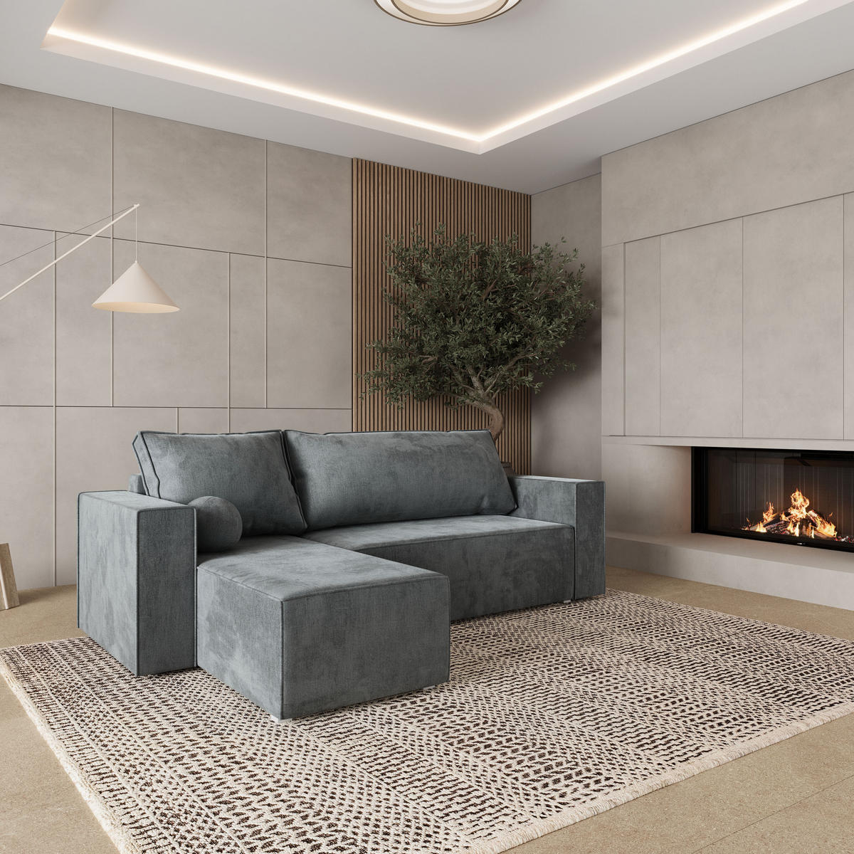 ROHOVÁ SEDAČKA RAVELO šedá - šedá, dřevo/textil (240/140cm) - MASSENO