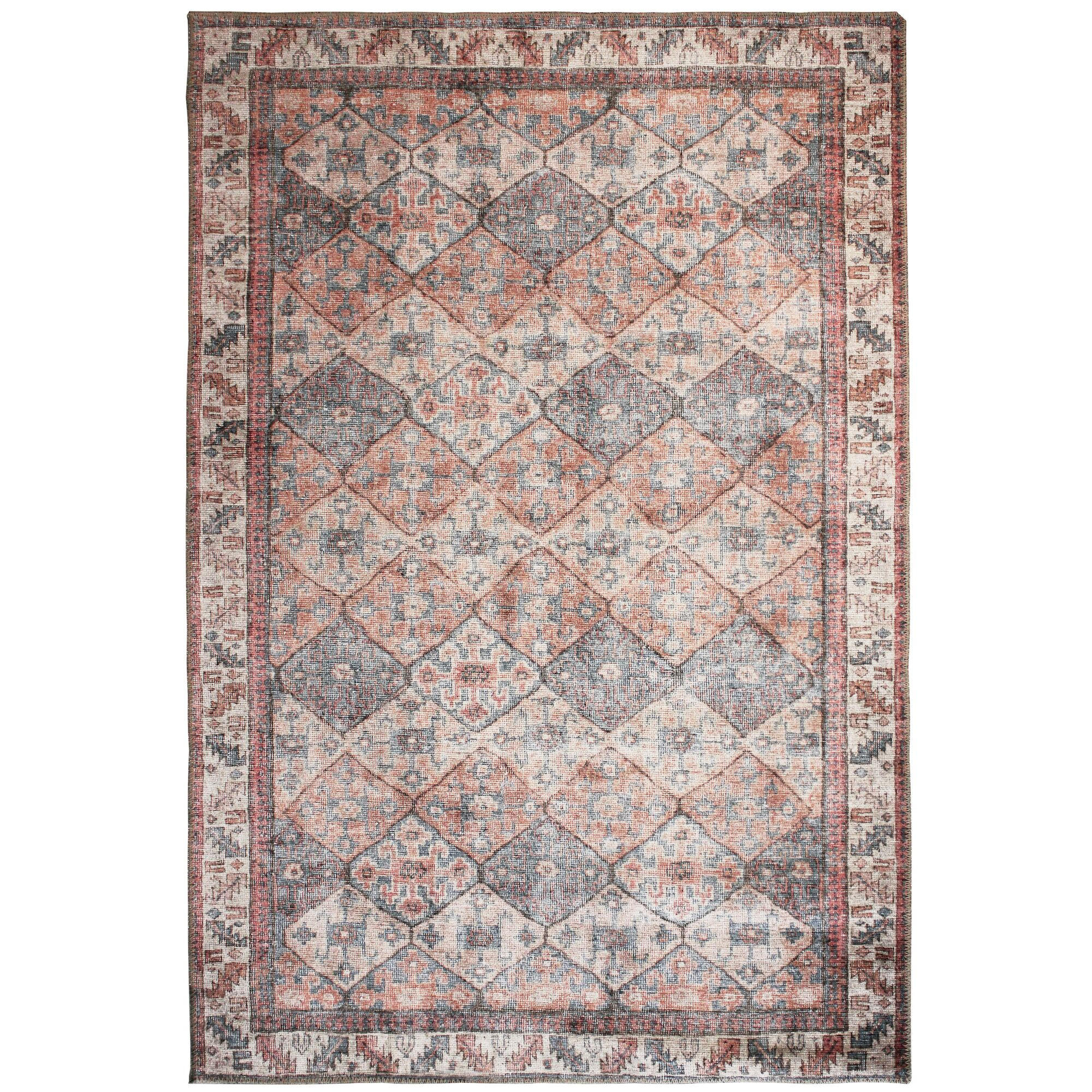 TEPPICH waschbar Vintage Rauten Muster, Orientalisch, Wohnzimmer schmutzabweisend Rot-Natur Rechteckig 190x290 - Rot, Textil (190/290cm) - KADIMA DESIGN