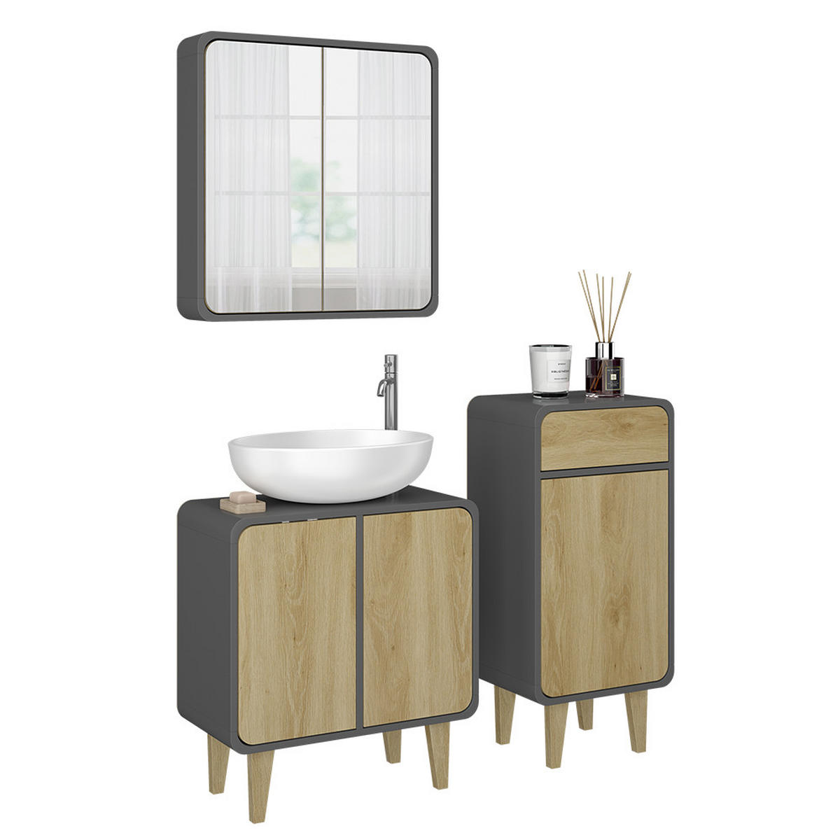 KOUPELNOVÝ NÁBYTEK Arla Antracit/dub - antracitová/barva dubu, kompozitní dřevo (60/61/30cm) - Vicco