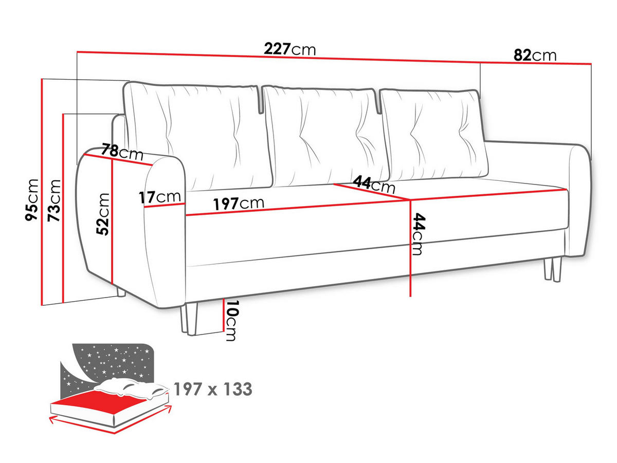SCHLAFSOFA Palermo - Naturfarben/Braun, Holz/Textil (227/95/82cm) - MIRJAN24