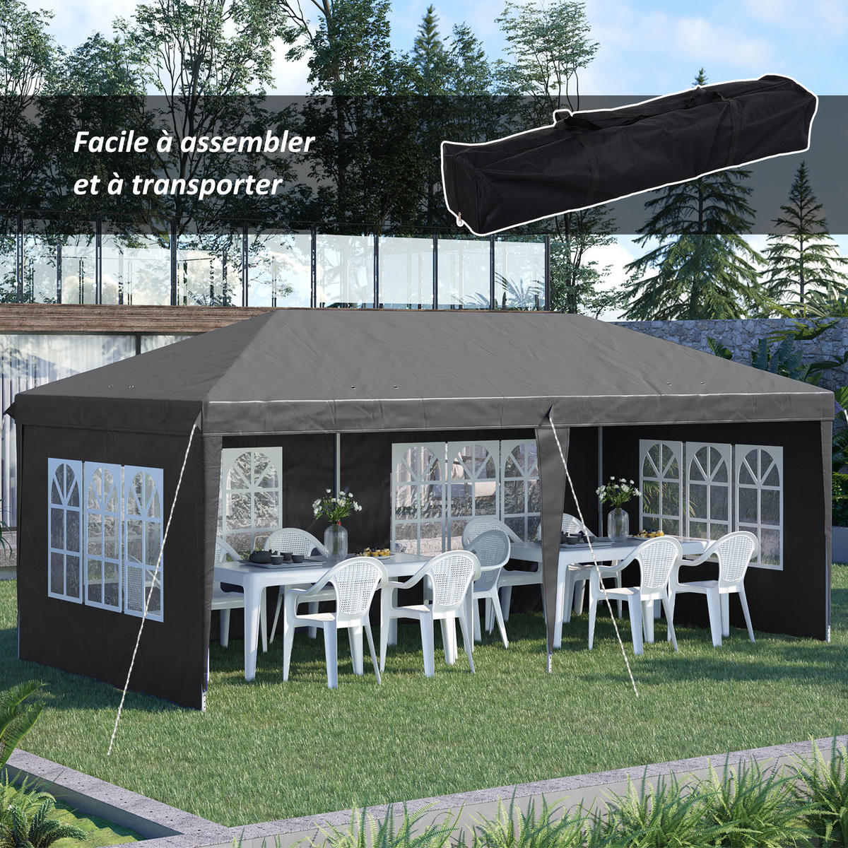 PAVILLON DE-13986 3/6 m, 3 Seiten abnehmbar Grau - Grau, Textil (295/270/585cm) - ComfortXL
