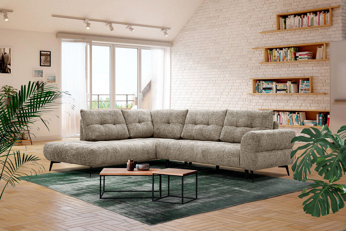 ECKSOFA SALVINI 5-Sitzer, taupe - Taupe/Schwarz, Holzwerkstoff/Textil (158/292cm) - Courtois Laville