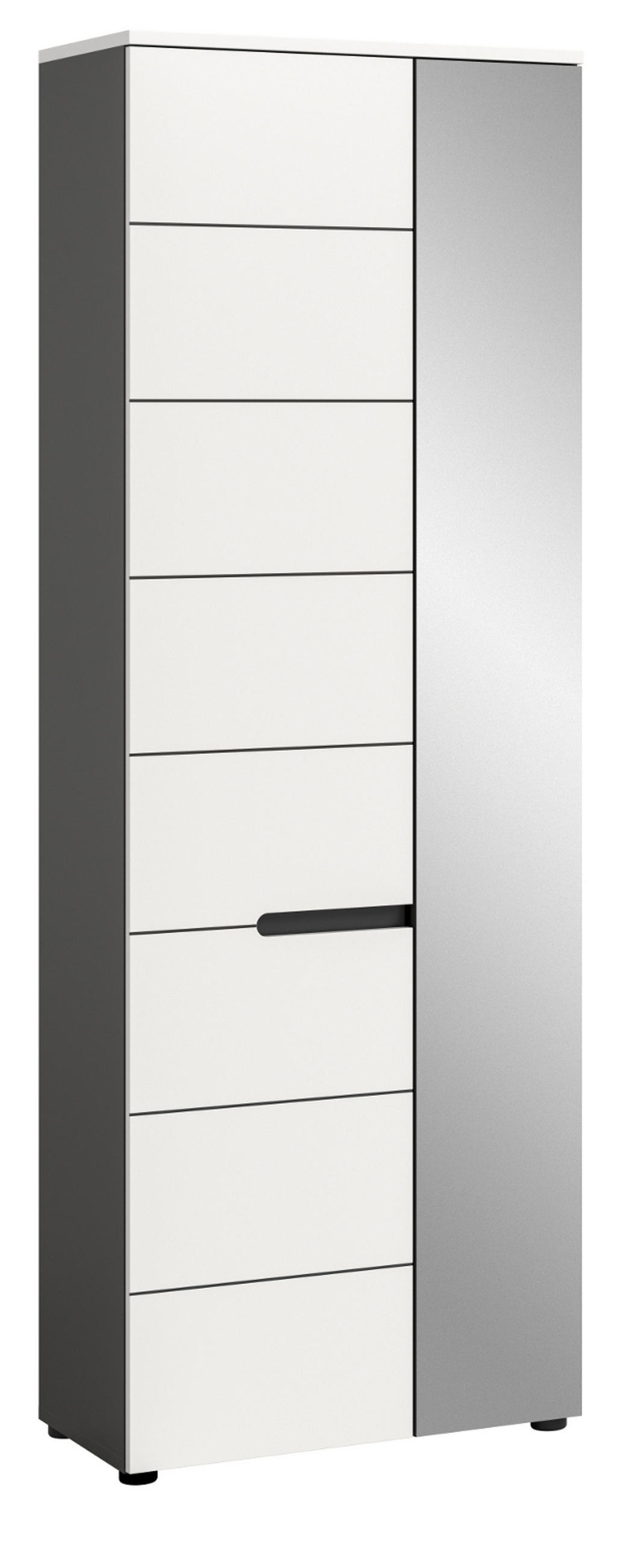 GARDEROBENSCHRANK weiß, grau 65 x 190 cm, Schuhschrank mit variabler Inneneinteilung, Soft-Close, Cooper - Schwarz/Weiß, Glas/Holzwerkstoff (65/190/37cm) - Inn.Furn
