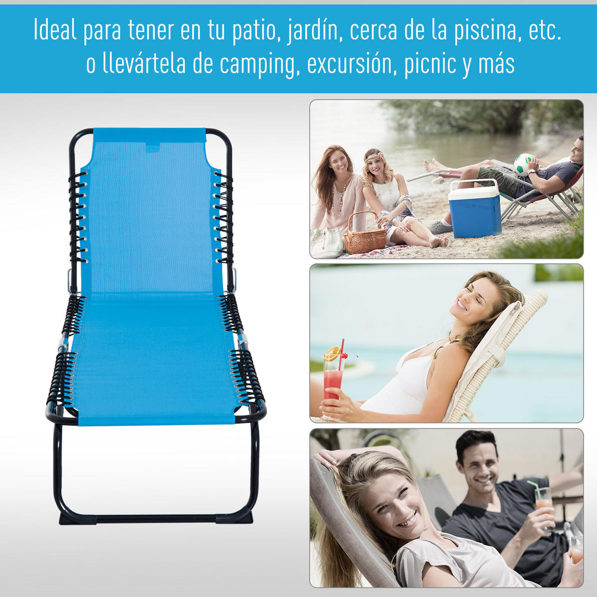 SONNENLIEGE Klappbare 4-fach verstellbare Gartenliege Tragkraft 120 kg Hellblau 189 x 58 x 30 cm - Hellblau, Metall (58/30/189cm) - Vallsero