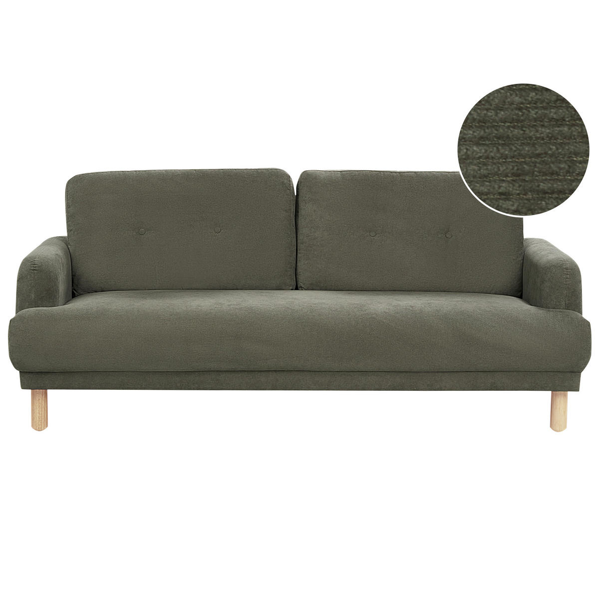 3-SITZER-SOFA Cord dunkelgrün Tuve - Hellbraun/Grün, Textil (199/85/90cm) - Beliani
