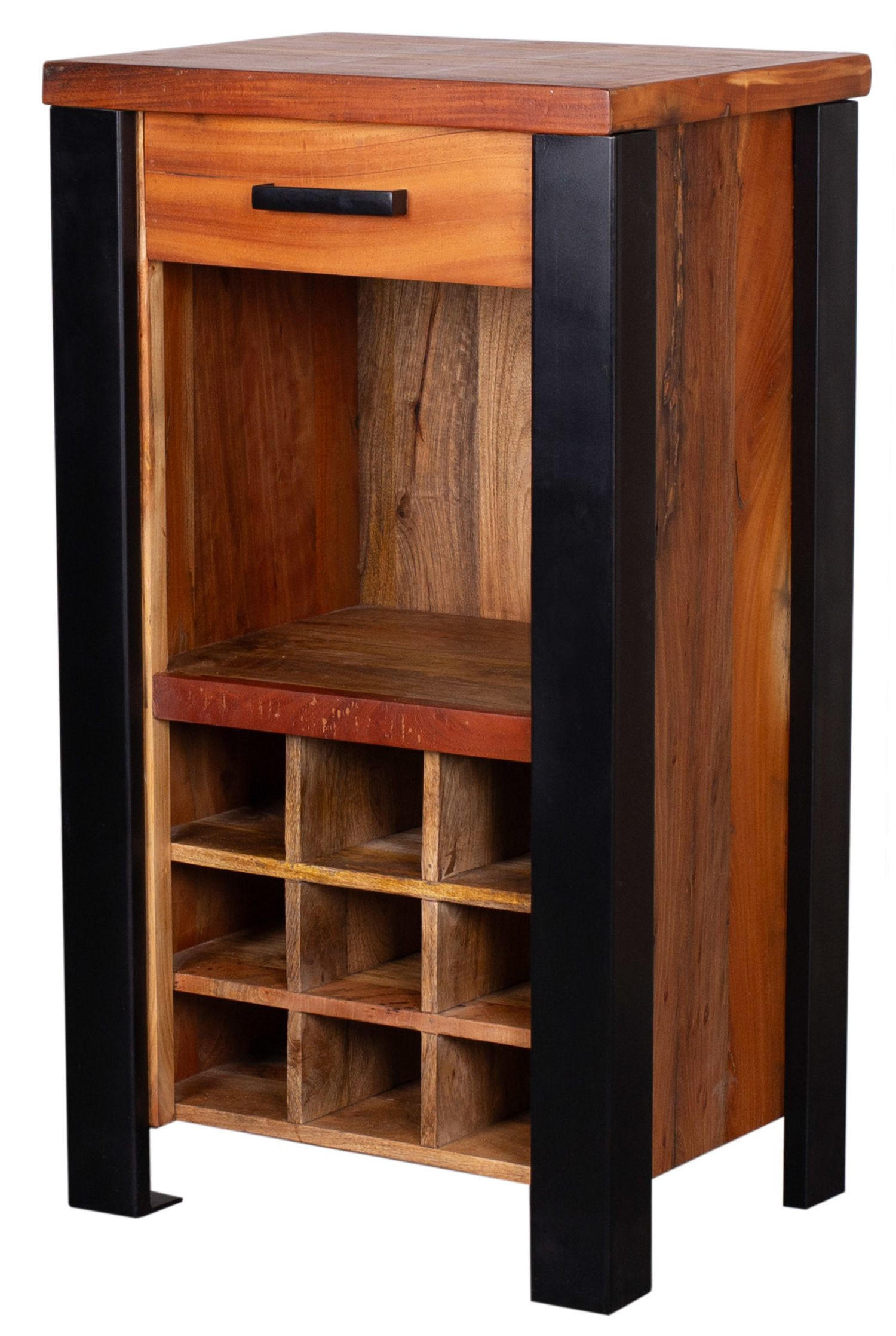 WEINKOMMODE Venosa Oldwood - 56 cm - Mangoholz - Schwarz/Braun, Holz/Metall (56/102/45cm) - bene living