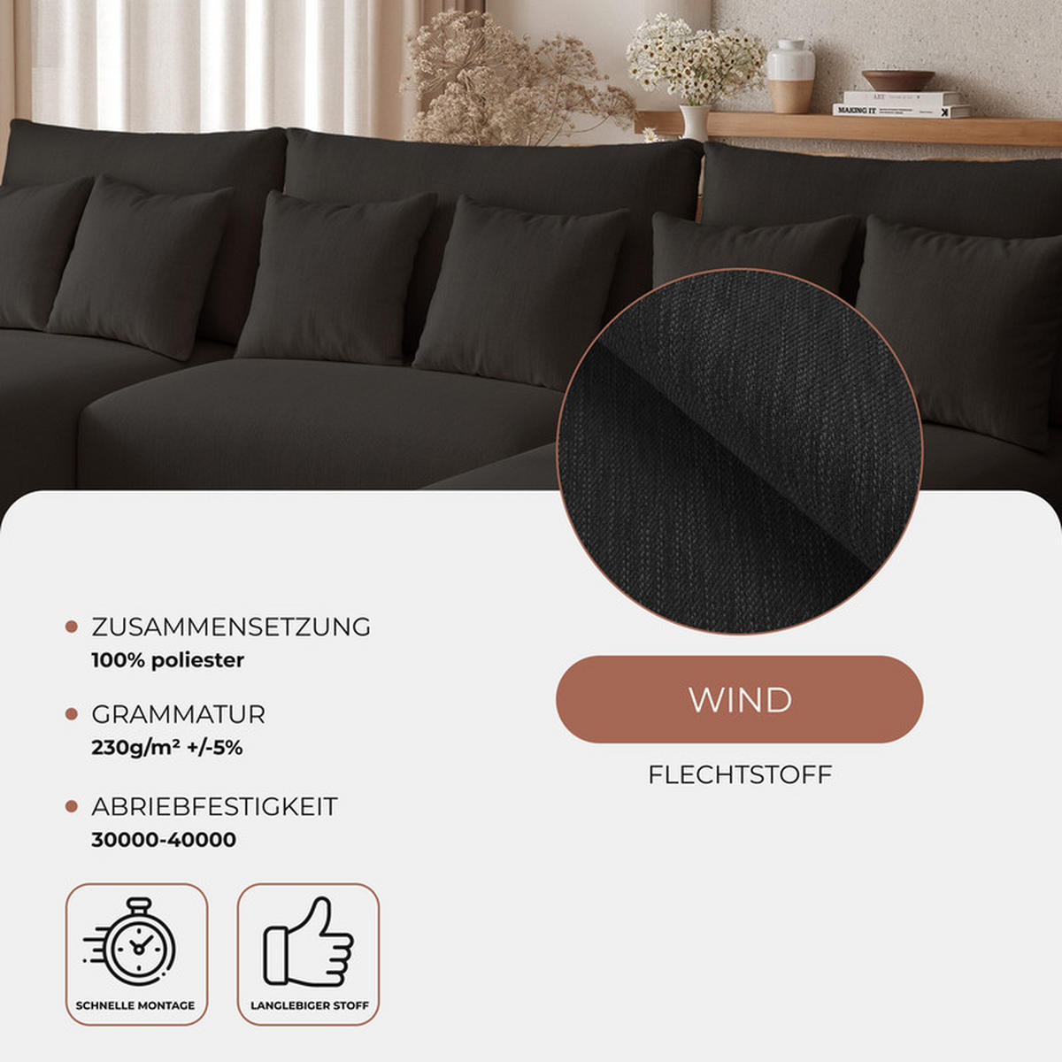 WOHNLANDSCHAFT ELVO mit Schlaffunktion und Bettkasten Anthrazit - Anthrazit, Holzwerkstoff/Kunststoff (300/91/190cm) - Idohome
