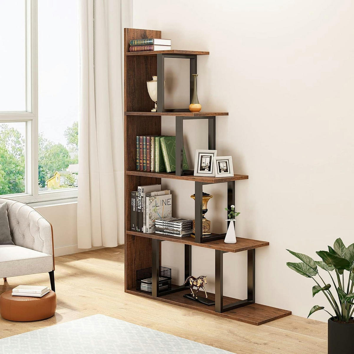 BÜCHERREGAL L-Form Braun Schwarz 102 x 30 x 160 cm - Braun, Holzwerkstoff (102/160/30cm)