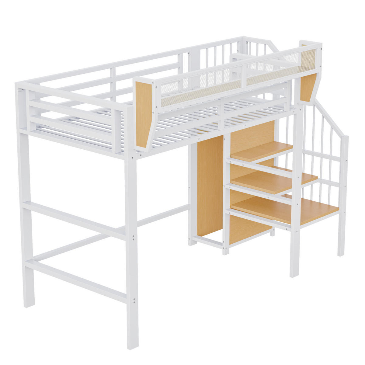 HOCHBETT aus Metall und MDF 90x200 cm Weiß mit Sicherheitsleiter und verstellbarem Ablagefach - Weiß, Metall (90/200cm) - IVMEU