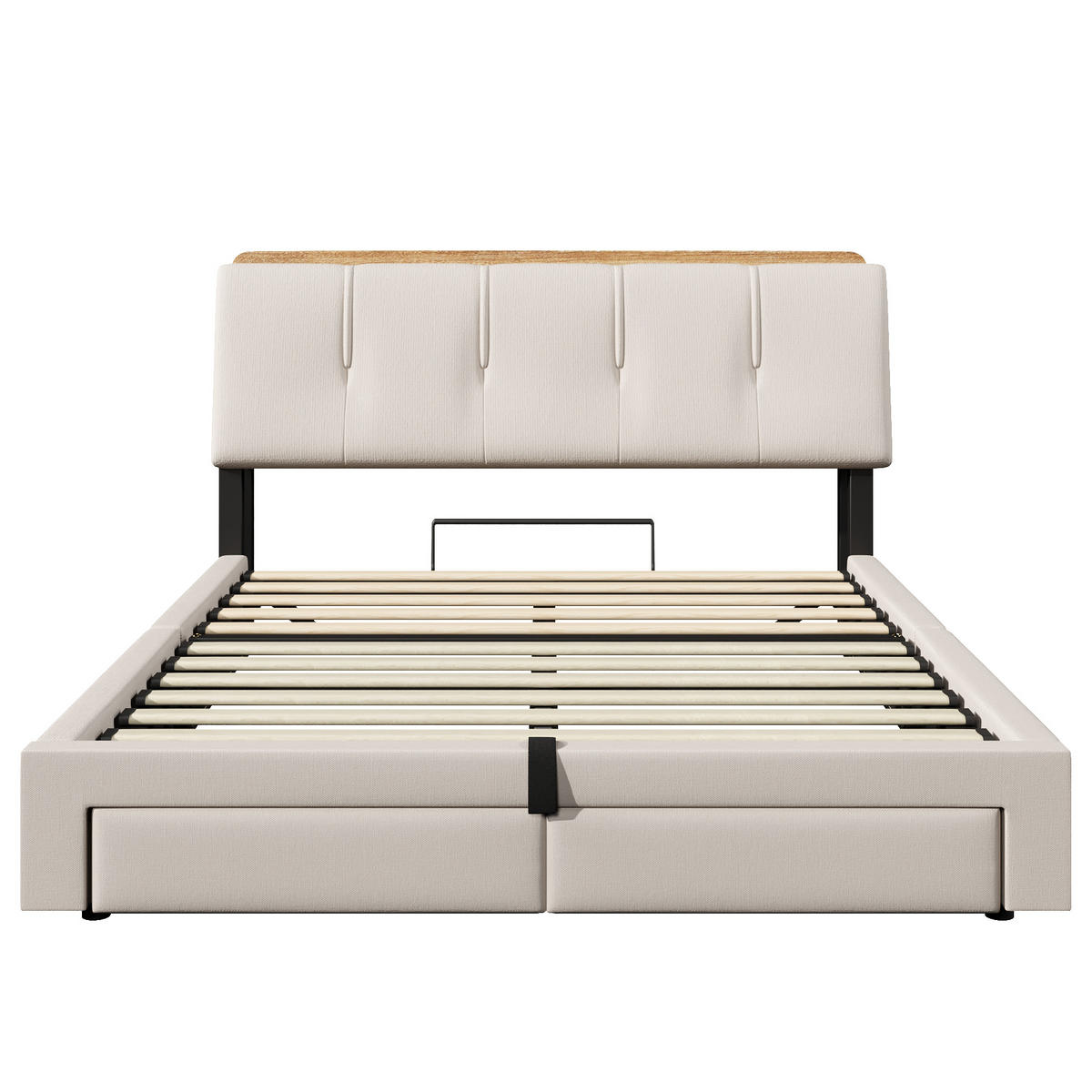 POLSTERBETT 140/200 cm Beige mit USB-Typ-C-Ladeanschluss, LED-Beleuchtung und 2 Schubladen - Beige, Textil (140/200cm) - Oxeza