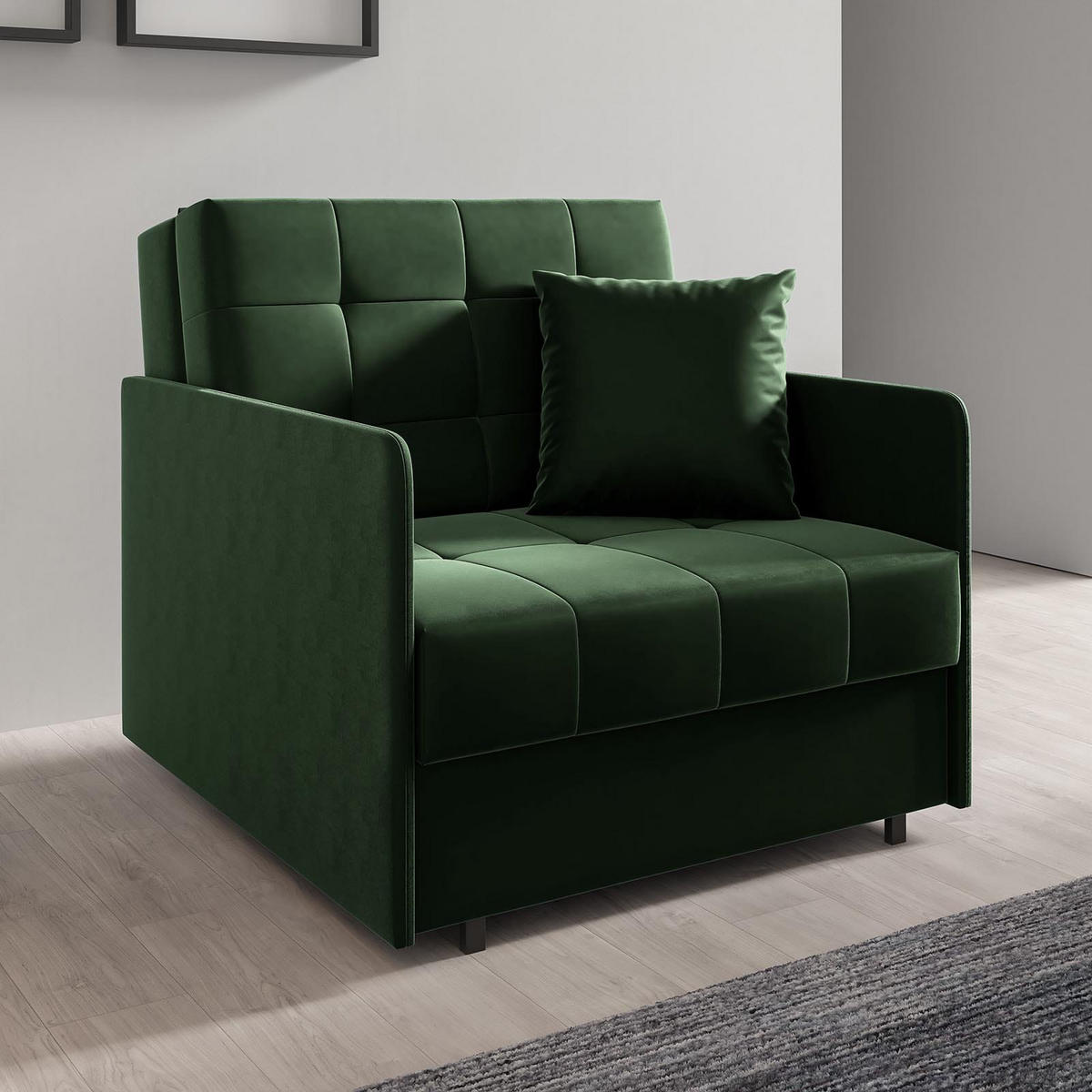 SCHLAFSOFA York I, Schlaffunktion, ausziehbare Couch, mit Bettkasten, inkl. Kissen, Kronos 14 - Grün, Textil (90/85/97cm) - Jerpax