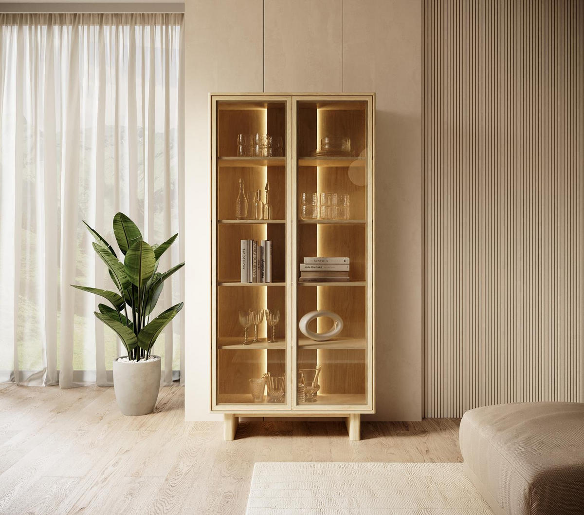 VITRINE Buna Eiche, zweitürige Vitrine - Eichefarben, Holzwerkstoff (94/195/38cm) - Bettso