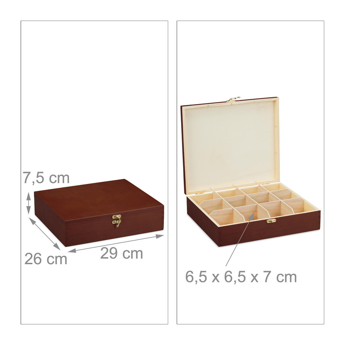 TEEBOX - Dunkelbraun, Holz (29/7.5/26cm) - Relaxdays