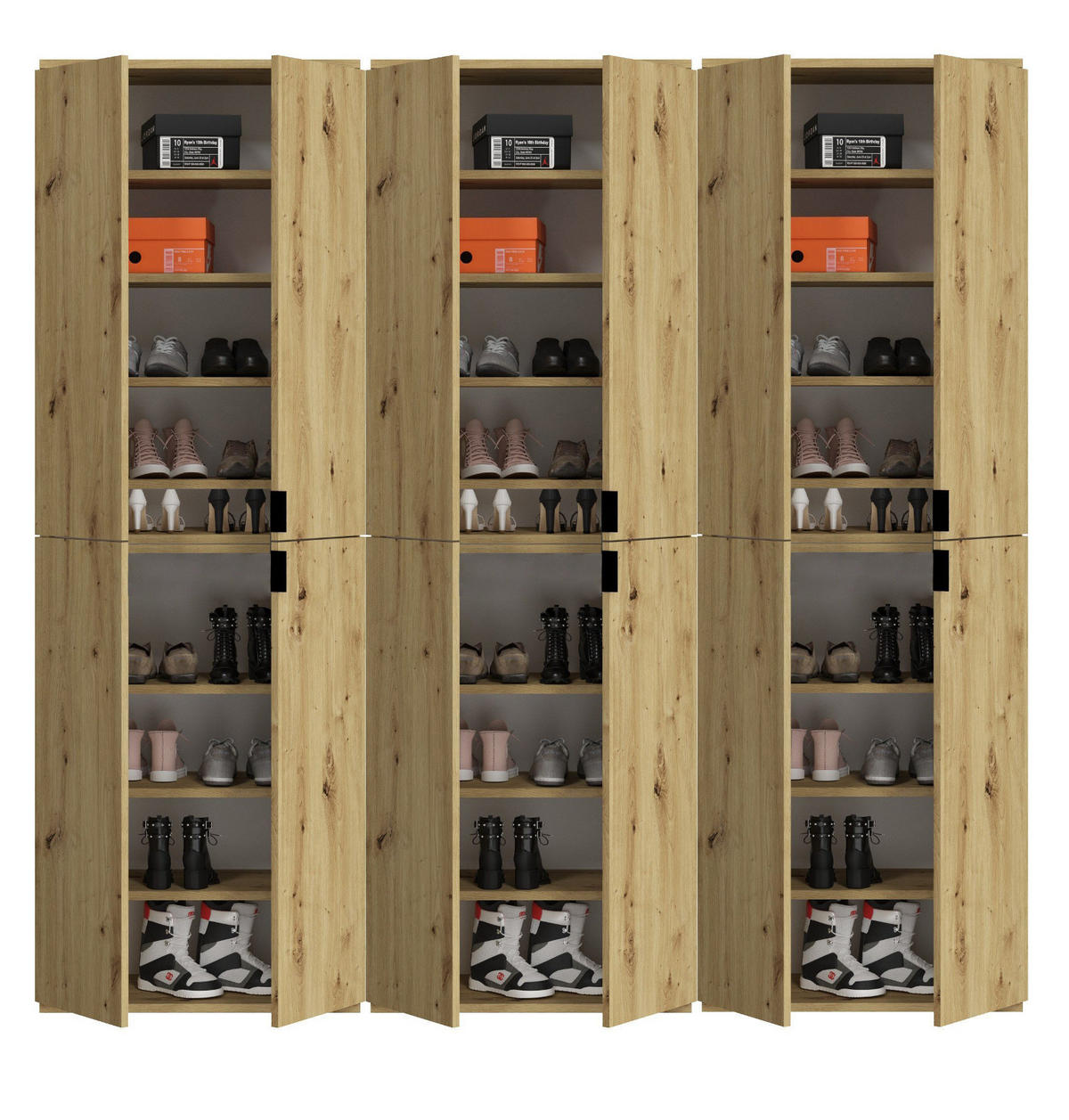 GARDEROBENSCHRANK Eiche Artisan 183 cm, Flurschrank mit 12 Türen - Schwarz/Eiche Artisan, Holzwerkstoff/Kunststoff (183/193/34cm) - Inn.Furn