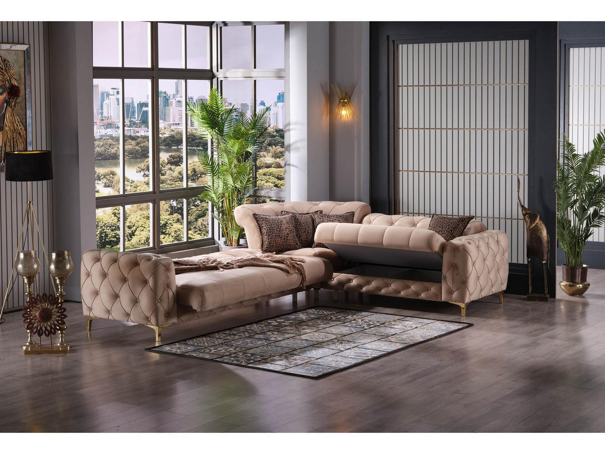 ECKSCHLAFSOFA Acelya Beige - Langer Schenkel Links - Beige, Holzwerkstoff/Kunststoff (315/245cm)