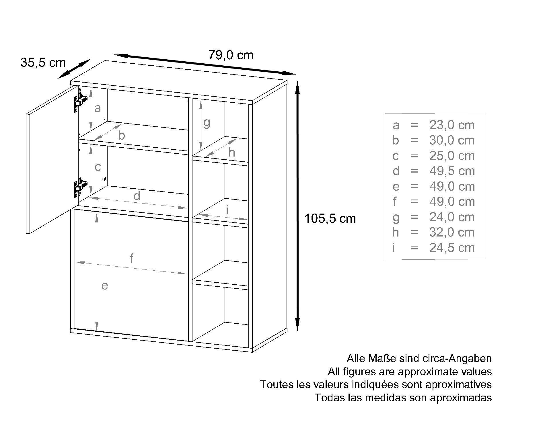 Thumbnail - Vladon Highboard, Eiche, Holzwerkstoff, 79x105.5x35.5 cm, Wohnzimmer, Kommoden & Sideboards, Highboards