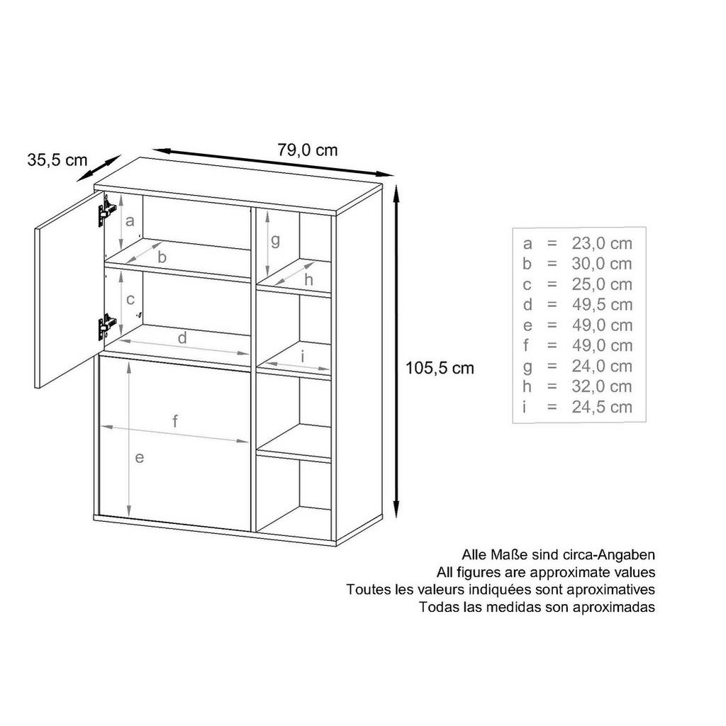 Thumbnail - Vladon Highboard, Greige, Holzwerkstoff, 79x105.5x35.5 cm, Wohnzimmer, Kommoden & Sideboards, Highboards