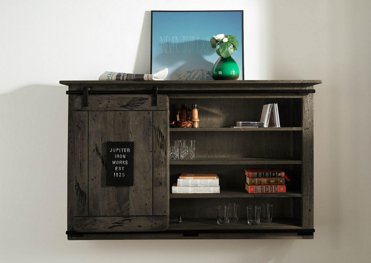 WANDREGAL Mango 130x25x80 grau lackiert RAILWAY #258 - Grau, Holz (130/80/25cm) - Massivmoebel24