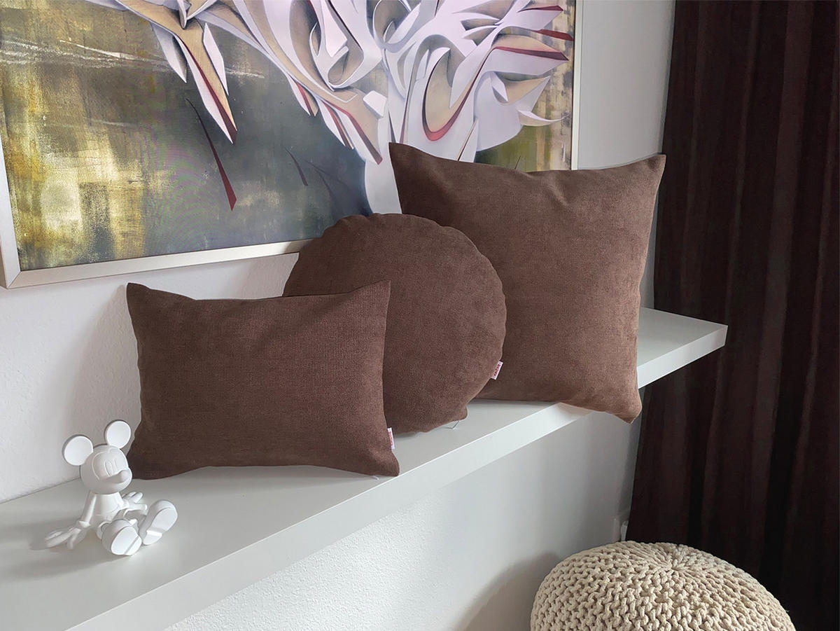 KISSENHÜLLE Rund FarbTon Chenille-Haptik kaffee-braun 50 cm Ø - Braun, Textil (50/50cm) - beties Heimtextil