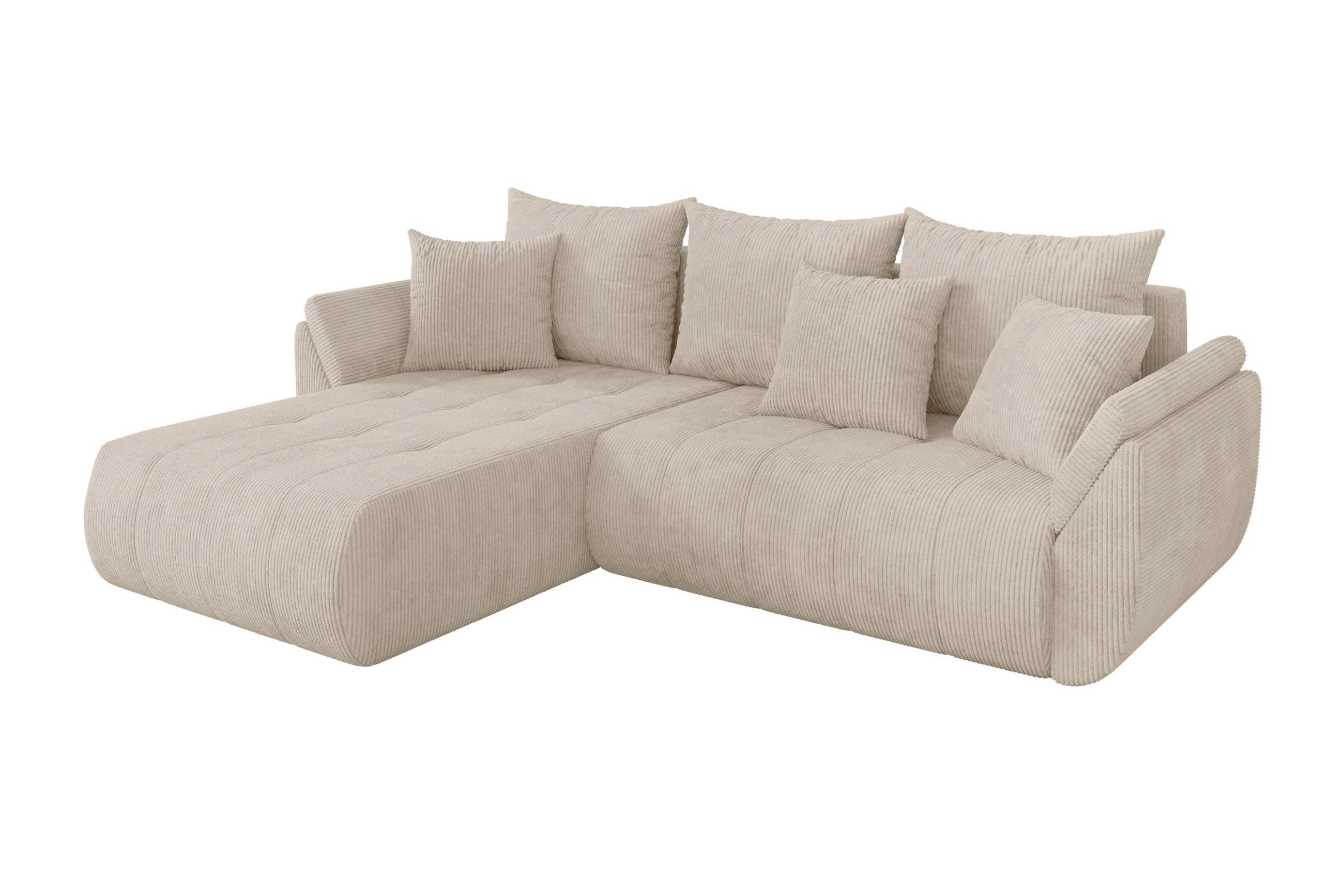 ECKSOFA mit Schlaffunktion Ottomane Links TOKO-L 277x194x86 Beige Cord - Beige/Schwarz, Holzwerkstoff/Kunststoff (277/194cm) - ALTDECOR