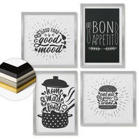 WANDBILDER 4er Set - 50x50 cm & 40x60 cm Silberner Rahmen - Grafiken, Lebensmittel, kulinarische Slogans - Silberfarben, Kunststoff (50/50cm) - ArtPrintCave